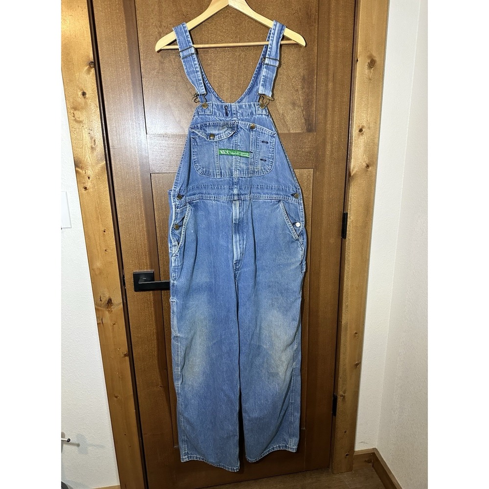 Vintage Key Denim Bib Overalls Mens W40 L30 100% Cotton Made Mexico Workwear
